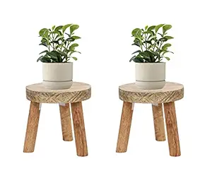 Vintageware Wooden Flower Pot Plant Planter Stand for Indoor and Outdoor, Pack of 2