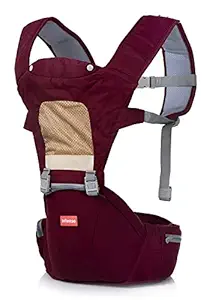 INFANTSO 4-in-1 Adjustable Hip SEAT Baby Carrier Soft & Comfortable with Safety Belt, Multi-Utility Pockets & Wide Cushioned Straps (Wine RED)