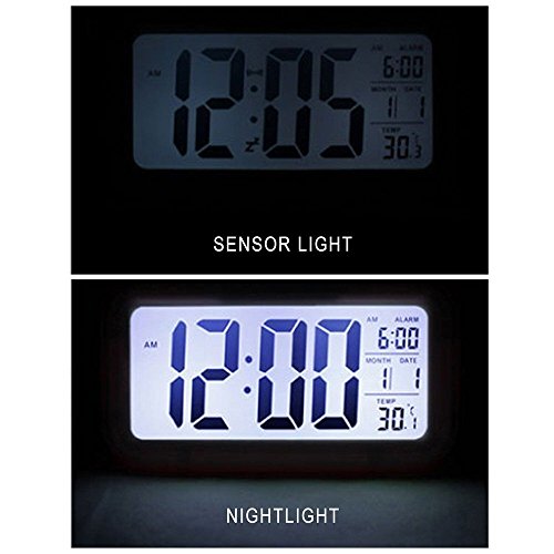 5,3″ LED Digitaluhr Wecker Beleuchtung Digitalwecker Reisewecker mit Datum und Temperatur Anzeige, Schlummertaste, Sensorlicht und Nachtlicht – Schwarz(Black) - 2