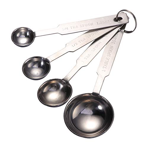 OUNONA Set di 4 cucchiai dosatori da Cucina, in Acciaio Inossidabile, di Diverse Dimensioni, Colore Argento
