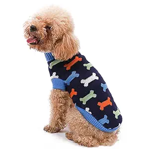 PETANGEL Small Dog Knitted Warm Winter Puppy Kitten Cat Sweater, Cute Bone Doggie Sweater for Small Dogs Girls Boys (Size: 16, Adjustable Chest: 42cm - 46cm, Back Length: 40cm - 45cm)