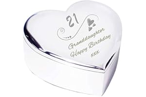 Chris Bag Of Goodies 21 21st Twenty First Granddaughter Happy Birthday Silver finish Engraved Heart Shaped Trinket Box