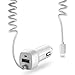 Produktbild USB KFZ Ladegerät OKCS Dehnbarer Lightninganschluss + Adapter Schnellladegerät für Apple iPhone, iPad, iPod, Samsung, HTC, Sony Xperia usw. - weiß