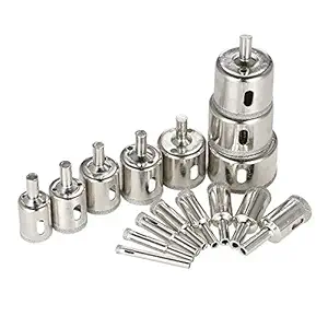 A&S TOOL SHOP 16PCS 6-50mm Glass Hole Saw Kit Diamond Coated Core Hole Saw Marble Drill Bit Tile Ceramic Glass Porcelain