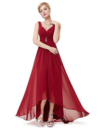 Ever-Pretty Vestido de Fiesta Noche Largo para Mujer Cuello V Gasa Vestido de Fiesta 38 Borgoña