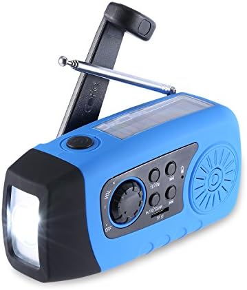 Emergency Hand Crank, Unionshopping Self Powered FM Solar Weather Radio with LED Flashlight, MP3 Player, 2000mAh Power Bank for iPhone/Smart Phone Camping Outdoor Sports(Blue)