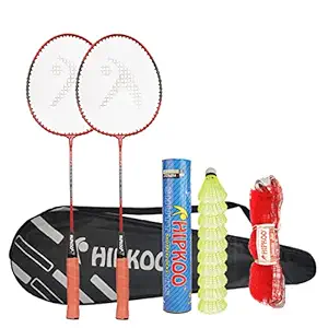 Hipkoo Sports HXBRSET_RDXSCOCKXNET Aluminum Full Badminton Kit (2 Racket, Pack of 10 Shuttlecocks and Net) Badminton Kit (Multicolour)