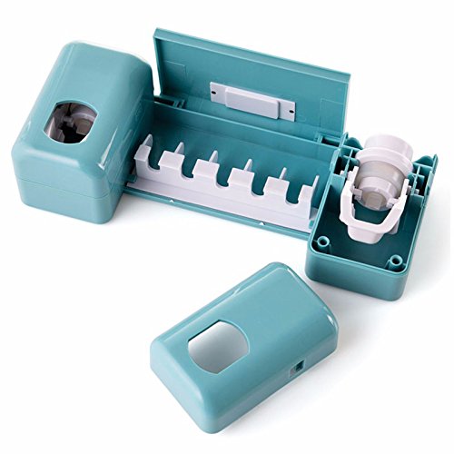 calistouk Badezimmer uesful Zubehör Doppel Automatische Zahnpasta Spender Halter mit Uhr blau - 3