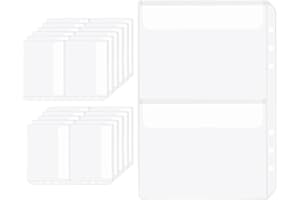 NATSUMEBASICS 12pcs Binder Pockets A5 6 Holes Binder Pouch No Zipper Loose Leaf Bag PVC Document Filing Bags Translucent Budgeting Envelopes Wallet Binder Cash Planner Insert Pouches Organizer (A5 2 Pocket)