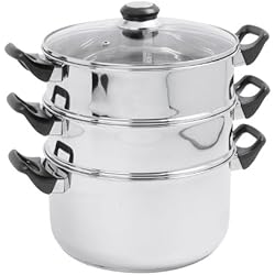 Crealys 503443 Cuit Vapeur 3 Niveaux + Couvercle Verre Inox Diamètre: 24 cm