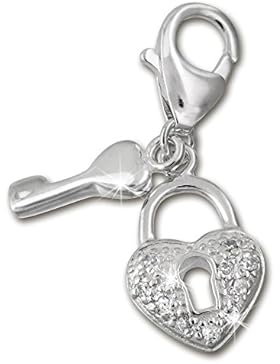 SilberDream 925 Sterling Silber Charm Herzschloss Anhänger für Armband Kette Ohrring FC234W