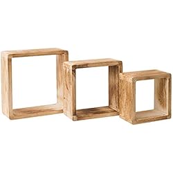 Rebecca Mobili Lot de 3 Etageres Carre, Etageres Murales, Bois Clair, Design Vintage Retro, pour Chambre Salon - Dimensions: 26 x 26 x 9 cm (HxLxL) - Art. RE4511