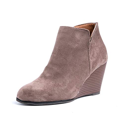 Botas Mujer Cuña Botines Tacon Plataforma Ante Casual Zapatos para Dama Atajo Cremallera Otoño Calzado Elegante Alto 8.5cm Gris EU39