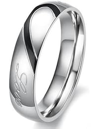KONOV Joyería Anillo de hombre mujer, Compromiso, Alianzas de boda, Regalos san valentin, Amor, Corazón, Acero inoxidable, Color oro negro plata (con bolsa de regalo)