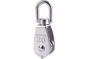 ExcInter Single Pulley M20 Steel Wheel Block Heavy Duty Pulley Roller Loading 304 Stainless Silver