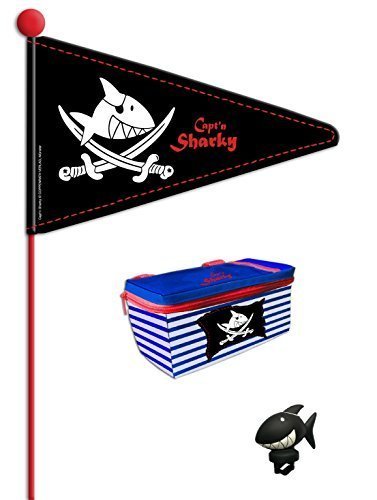 Preisvergleich Produktbild Buntes Angebot "Capt'n Sharky" Fahrradwimpel + Lenkerhupe + Lenkertasche