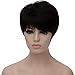 Aicos Pixie Cut Trendy Straight Side Bang Black Short Heat Resistant Synthetic Women's Wig