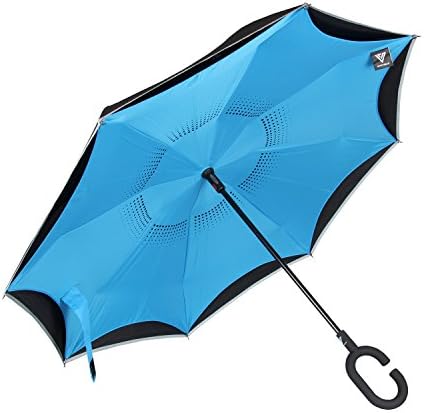 Vitchelo Inverted Umbrella with Automatic Opening - Reverse Folding Self Standing Windproof Rain Travel and Golf Umbrellas with Large Double Layer Canopy &amp; Hands-Free Handle for Men Women &amp; Ladies
