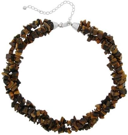 Sterling Silver 3 Strand Tiger's Eye Chip &amp; Bead Necklace