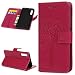 Produktbild Flip Handy Schutzhülle für Samsung Galaxy A7 (2018), Stoßfest Weich PU Leder Damen Herren Karten Magnet Stand Brieftasche Klappetui (Rose rot), Prägung mit Eule Muster
