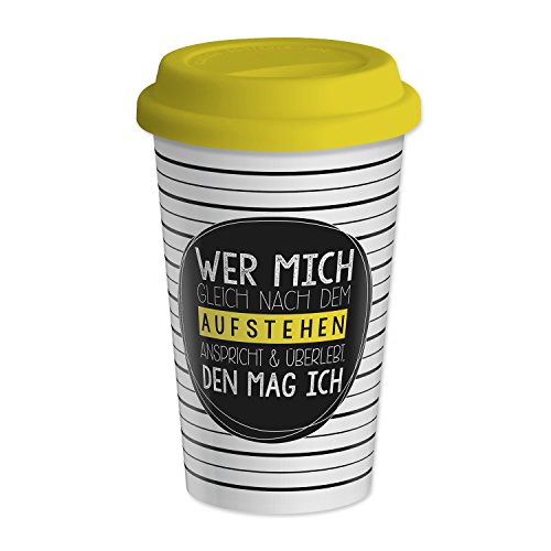 GRUSS & CO 43811 Becher to go "Wer mich gleich nach dem Aufstehen anspricht...", Mehrfarbig, 9,5 x 9,5 x 15 cm