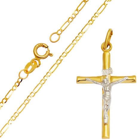 Necklace with Cross Jesus Figaro Chain Yellow Gold 333 8kt