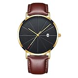 ღBrisk-Fairy Herren Analoge Sportuhr Fliegeruhr Quick-Set Tagesdatum Casual Lederband Herren-Armbanduhr Analog Automatik