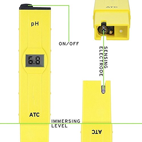 Digital pH Meter Messgerät Bontec Pocket pH Wert Wasser Messgerät Messer Tester Meter Prüfer 0-14 für Aquarium Schwimmbad Haushalt Labor, Gelb - 3