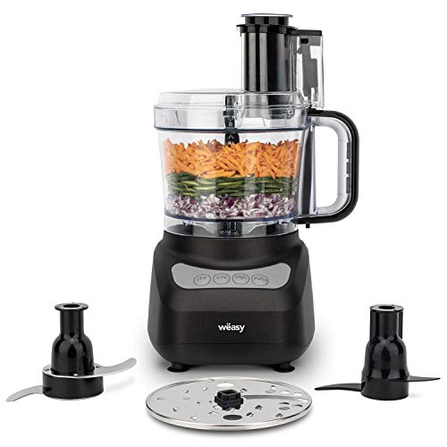 Wëasy Robot de cuisine Multifonction 1,8L Compact CK490, Robot Culinaire Professionnel, Puissant, Fonctions préprogrammées: hâcher/émincer/broyer/pétrir/mélanger, 1 disque + 2 lames inox