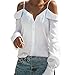 Produktbild Damen Bluse, Cooljun Frauen Reizvolle Schulterfrei Lange Ärmel Oberteil V-Ausschnit Pullover Pills Sommerhemd Lose Hemd Blusen Haushemd Damenmode Blusenshirt (Weiß, S)