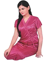 Indiatrendzs Women's Satin Nighty Set With Robe Pack Of 2 pc Valentine Special