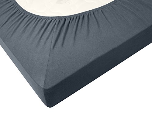 Jersey-Spannbetttuch in Top-Qualität – mit einer Steghöhe von ca. 35 cm – 100% Baumwolle – erhältlich in 6 verschiedenen Größen und 12 ausgesuchten Farben, 1 Stück – Jersey-Spannbetttuch ca. 200 x 220 cm, anthrazit - 5