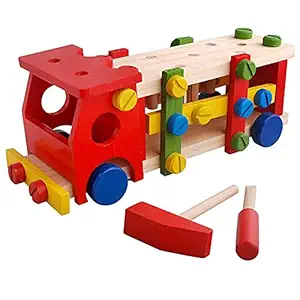 HALO NATION Assemble 2 in 1 Screw Car Vehicle Hammer Ball DIY Multifunction Building Blocks Tool Truck Toy for Kids Boys Girls | Knock Tinker Toy - 36 Pieces Wooden Puzzle Vehicle Making