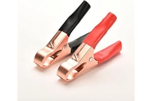 Winbang Abrazaderas de Batería, 2 Pcs Pinzas de Cocodrilo de Metal Clip de Cocodrilo Rojo y Negro para Cargador de Batería, Tamaño Pequeño 77 mm
