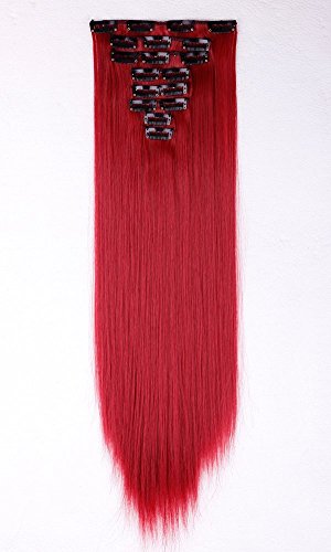 23 inches(58cm) Long Straight 8 Piece Full Head 18Clips Womens Ladies Girls Clip in Hair Extensions (23 inches, Dark Red)