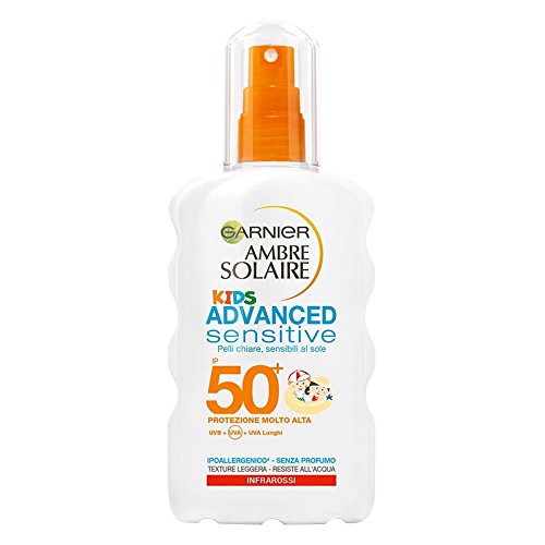 Garnier Ambre Solaire Advanced Sensitive Kids Spray Protettivo Bambini, Protezione Solare Molto Alta IP50+, 200 ml