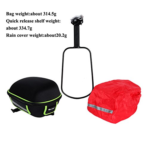 West Biking Outdoor Fahrrad & MTB Satteltasche Back Seat Schwanz Tasche + Reflektierende Streifen Paket + Regen Cover Schwarz mit Grün - 3