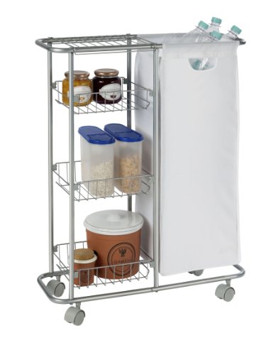 WENKO 12100100 Sammelwagen Slim – 3 Etagen, abnehmbarer Sack, Fassungsvermögen 28 L, pulverbeschichtetes Metall, 20 x 58 x 80 cm, Grau - 10
