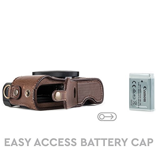 MegaGear MG952 Etui avec Bandouli  re Acc  s batterie en Cuir pour Appareil photo Canon PowerShot G7 X Mark II Marron fonc  