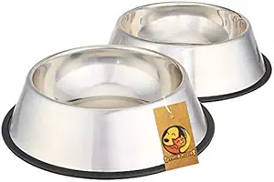 Foodie Puppies Pet Bowls for Large Dogs and Cats. Wipe Clean, Stainless Steel with Anti-Skid Bottom - Set of 2 (Large, 1800ml)