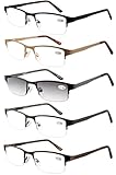 Amcedar Metal Half-Frames Reading Glasses Men 5-Pack Spring Hinges Stainless Steel Material Frames Included Cleaning Cloth With Screwdriver And Sun Readers Glasses +2.00