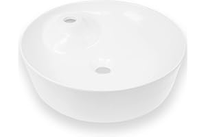 Art-of-Baan® Aufsatzwaschbecken I edles Waschbecken mit Lotus-Effekt I hochwertiges Handwaschbecken in Weiß I DIN Hahnloch & DIN Abfluss I rundes Handwaschbecken in 435 x 435 x 130 mm (0090)