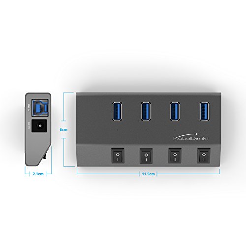 KabelDirekt 4-Port USB 3.0 Hub mit Ladefunktion für Mac und PC – PRO Series - 4