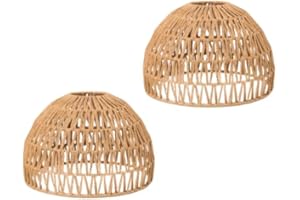FABFINDS Handwoven Natural Jute Pendant Lampshade Rattan-Style Ceiling Light Shade for Boho, Rustic & Coastal Decor Wicker Dome Hanging Light Cover (H 26cm x 31cm) (2)