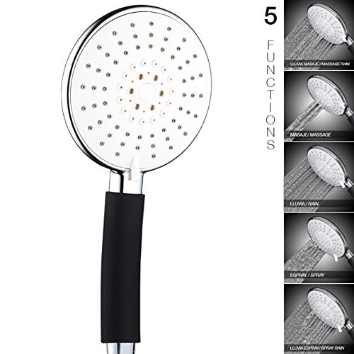 Ekoly N5 Mano, Cabezal Grande de Ducha con Distintos chorros, boquillas antical y Ahorro Agua, Cromo