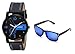 CASADO BLACK SLIM Series Round Analog Wrist Watch and 1 Blue Reflector Wayfraer Sunglasses for Men