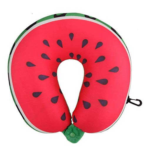 Preisvergleich Produktbild Fruit U-förmiges Reisekissen Nanopartikel Nackenkissen Watermelon Lemon Kiwi Orange Car Pillows Soft Cushion (Color : Watermelon)