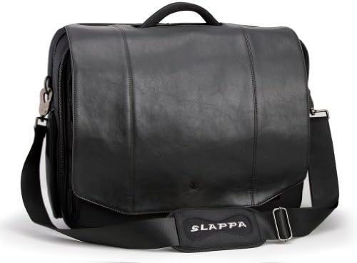 SLAPPA KIKEN Black Leather Checkpoint Friendly 18 inch Laptop Bag, Tons of Storage Ultimate Protection