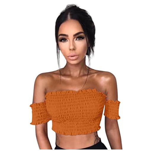 Longra-Donna-Estate-Sexy-Shirt-Veste-Corta-Donne-Moda-Casual-Dalla-Spalla-Beach-Festa-Party-Top-Canotte-E-Top-Giallo-Blouse-Tank-Clubwear-Crop-Top-Gilet-T-Shirt-Elegante