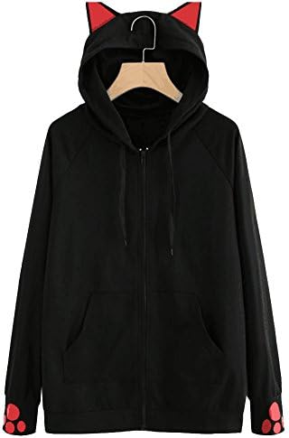 Aboqueen HIFUAR HIFUAR Women's Long Sleeve Casual Full-Zip Hoodie Hooded Sweatshirt Cute Cat Ear Pullover With Kangaroo Pocket